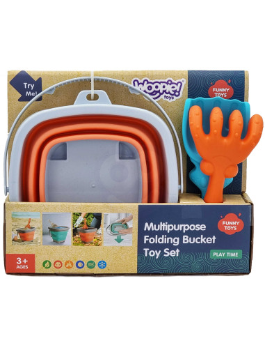 WOOPIE Folding Bucket with Rake and Shovel Set Orange
