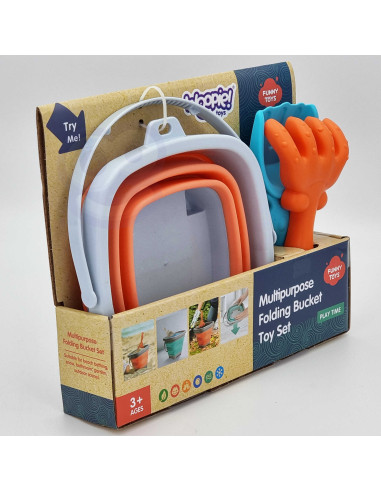 WOOPIE Folding Bucket with Rake and Shovel Set Orange