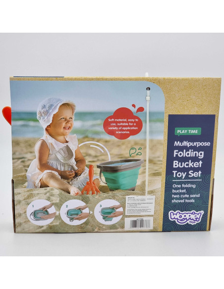 WOOPIE Folding Bucket with Rake and Shovel Set Orange