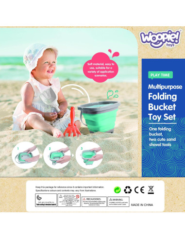 WOOPIE Folding Bucket with Rake and Shovel Set Orange