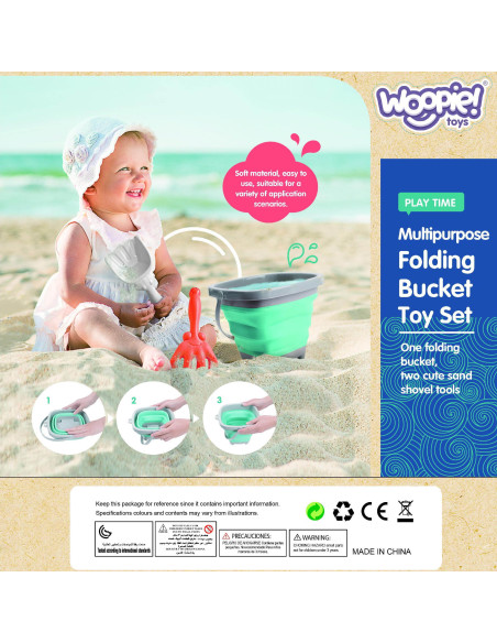 WOOPIE Folding Bucket with Rake and Shovel Set Orange