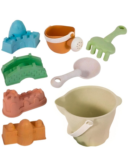 WOOPIE GREEN Sand Bucket Set Castles 8 pcs. BIODEGRADABLE ORGANIC MATERIAL
