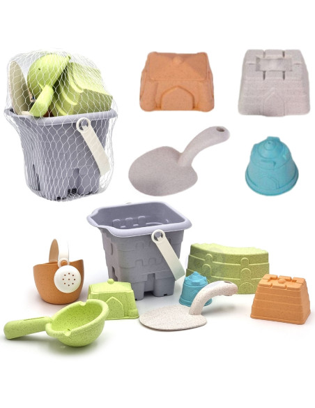 WOOPIE GREEN Sand Bucket Tower Set 8 pieces BIODEGRADABLE ORGANIC MATERIAL