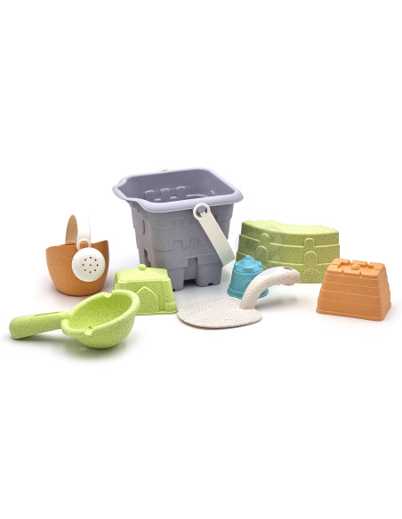 WOOPIE GREEN Sand Bucket Tower Set 8 pieces BIODEGRADABLE ORGANIC MATERIAL
