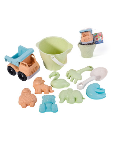 WOOPIE GREEN Sand Bucket Set with Car 11 pcs. BIODEGRADABLE ORGANIC MATERIAL