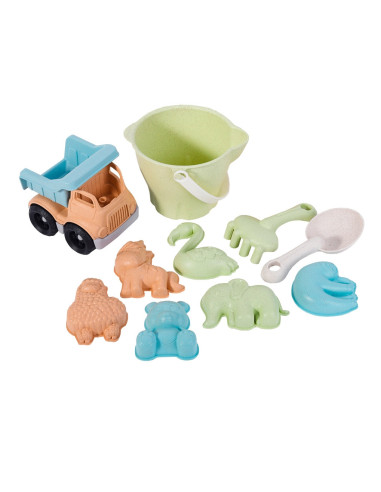 WOOPIE GREEN Sand Bucket Set with Car 11 pcs. BIODEGRADABLE ORGANIC MATERIAL