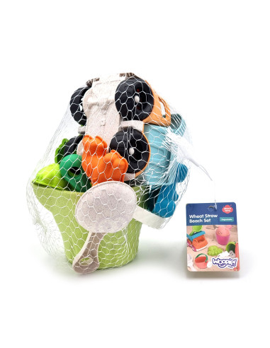 WOOPIE GREEN Sand Bucket Set with Car 11 pcs. BIODEGRADABLE ORGANIC MATERIAL