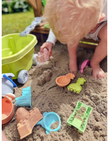 WOOPIE GREEN Sand Play Set with Cart 13 Pieces, BIODEGRADABLE ORGANIC MATERIAL