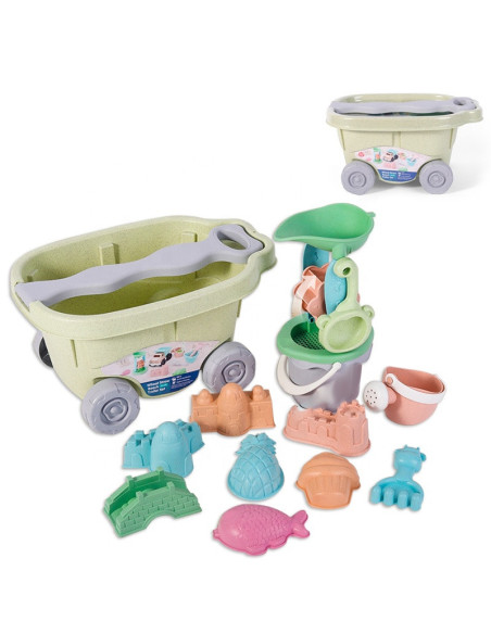 WOOPIE GREEN Sand Play Set with Cart 13 Pieces, BIODEGRADABLE ORGANIC MATERIAL