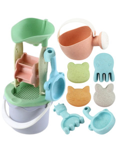 WOOPIE GREEN Sand Bucket Set with Wheel, 9 Pieces, BIODEGRADABLE ORGANIC MATERIAL