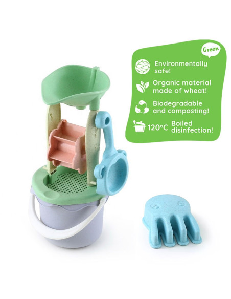 WOOPIE GREEN Sand Bucket Set with Wheel, 9 Pieces, BIODEGRADABLE ORGANIC MATERIAL