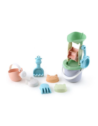 WOOPIE GREEN Sand Bucket Set with Wheel, 9 Pieces, BIODEGRADABLE ORGANIC MATERIAL