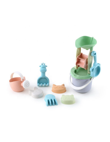 WOOPIE GREEN Sand Bucket Set with Wheel, 9 Pieces, BIODEGRADABLE ORGANIC MATERIAL