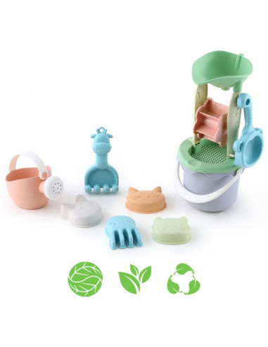 WOOPIE GREEN Sand Bucket Set with Wheel, 9 Pieces, BIODEGRADABLE ORGANIC MATERIAL