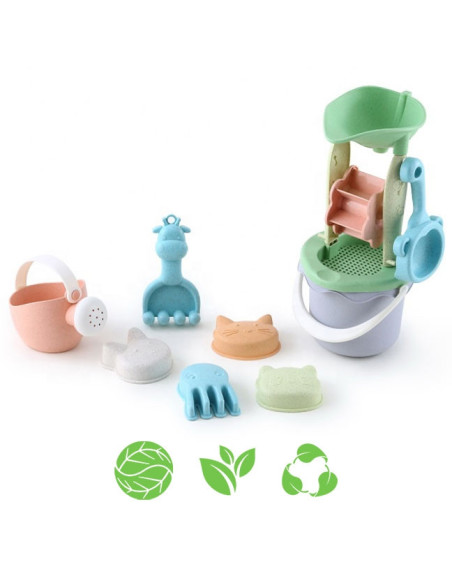 WOOPIE GREEN Sand Bucket Set with Wheel, 9 Pieces, BIODEGRADABLE ORGANIC MATERIAL