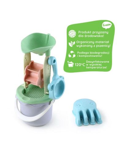 WOOPIE GREEN Sand Bucket Set with Wheel, 9 Pieces, BIODEGRADABLE ORGANIC MATERIAL