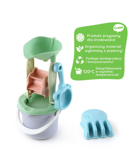 WOOPIE GREEN Sand Bucket Set with Wheel, 9 Pieces, BIODEGRADABLE ORGANIC MATERIAL