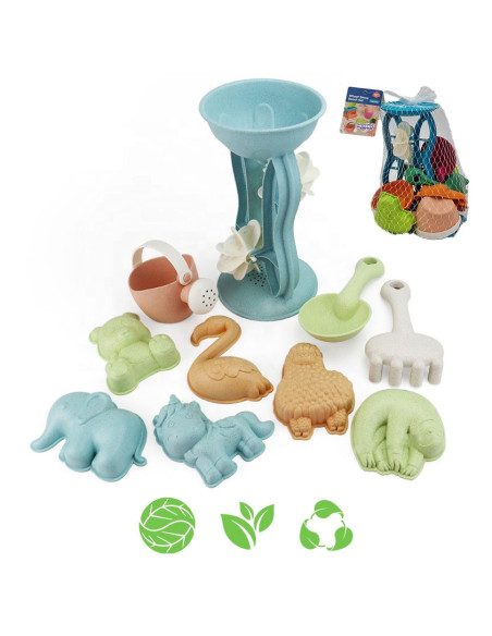 WOOPIE GREEN Sand Set with Spinning Wheel and Watering Can 10 pcs. BIODEGRADABLE ORGANIC MATERIAL