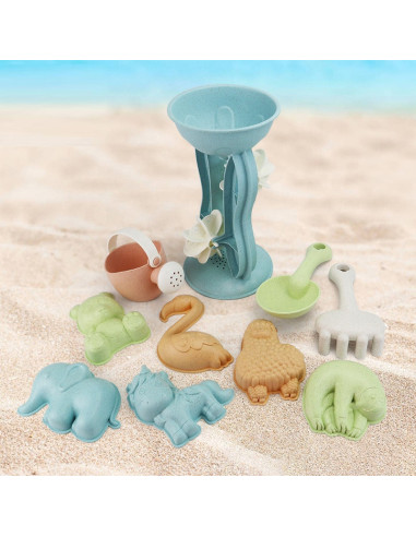 WOOPIE GREEN Sand Set with Spinning Wheel and Watering Can 10 pcs. BIODEGRADABLE ORGANIC MATERIAL