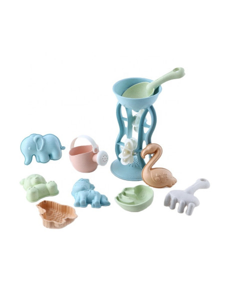 WOOPIE GREEN Sand Set with Spinning Wheel and Watering Can 10 pcs. BIODEGRADABLE ORGANIC MATERIAL