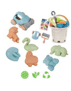 WOOPIE GREEN Sand Play Set with Bucket and Car 10 pcs. BIODEGRADABLE ORGANIC MATERIAL