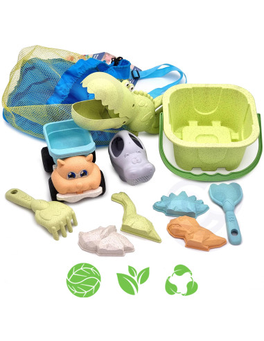 WOOPIE GREEN Sand Set with Bucket and Shovel Crocodile in a Backpack 10 pieces. BIODEGRADABLE ORGANIC MATERIAL