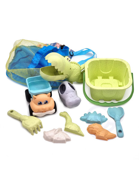 WOOPIE GREEN Sand Set with Bucket and Shovel Crocodile in a Backpack 10 pieces. BIODEGRADABLE ORGANIC MATERIAL