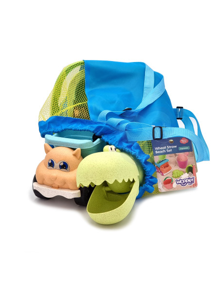 WOOPIE GREEN Sand Set with Bucket and Shovel Crocodile in a Backpack 10 pieces. BIODEGRADABLE ORGANIC MATERIAL
