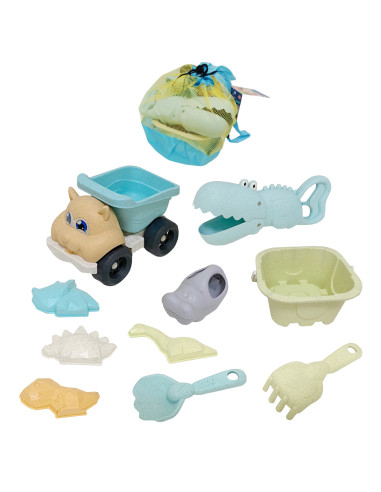 WOOPIE GREEN Sand Set with Bucket and Shovel Crocodile in a Backpack 10 pieces. BIODEGRADABLE ORGANIC MATERIAL