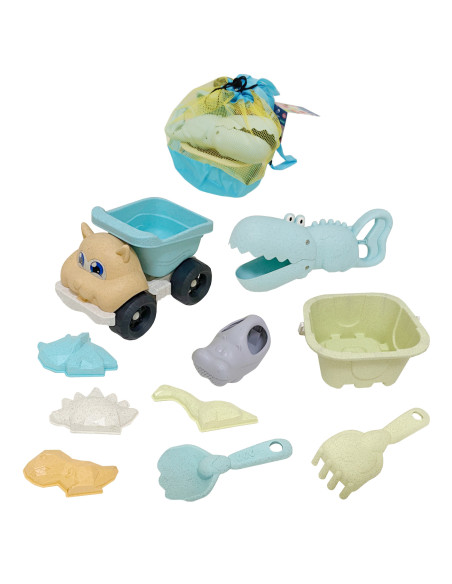 WOOPIE GREEN Sand Set with Bucket and Shovel Crocodile in a Backpack 10 pieces. BIODEGRADABLE ORGANIC MATERIAL