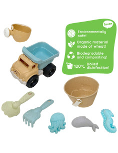 WOOPIE GREEN Sand Bucket Tipper Set 8 pcs. BIODEGRADABLE ORGANIC MATERIAL 2