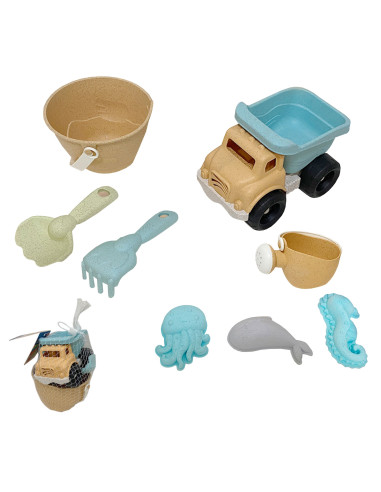 WOOPIE GREEN Sand Bucket Tipper Set 8 pcs. BIODEGRADABLE ORGANIC MATERIAL