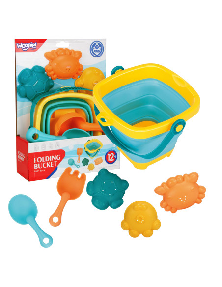 WOOPIE BABY Folding Bucket with Rake, Spatula, and Blue Molds Set