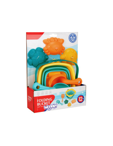 WOOPIE BABY Folding Bucket with Rake, Spatula, and Blue Molds Set