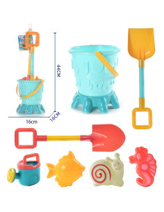 WOOPIE rinkinys: Kibirėlis, formelės, kastuvėliai, laistytuvas smėliui, 7 vnt. 2