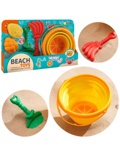 WOOPIE Sand Play Set Tropical Fruits Foldable Bucket with Rake, Spade, and Molds