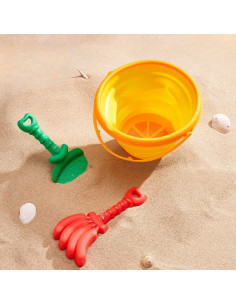 WOOPIE Sand Play Set Tropical Fruits Foldable Bucket with Rake, Spade, and Molds 2
