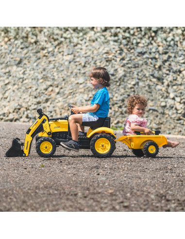 FALK Komatsu traktorius-ekskavatorius su priekaba ir kaušu