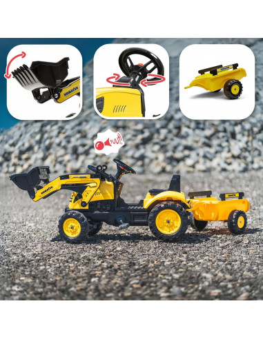 FALK Komatsu traktorius-ekskavatorius su priekaba ir kaušu