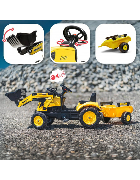 FALK Komatsu Pedal Tractor Excavator with Trailer and Bucket
