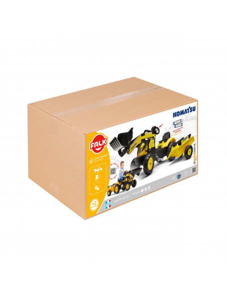 FALK Komatsu traktorius-ekskavatorius su priekaba ir kaušu