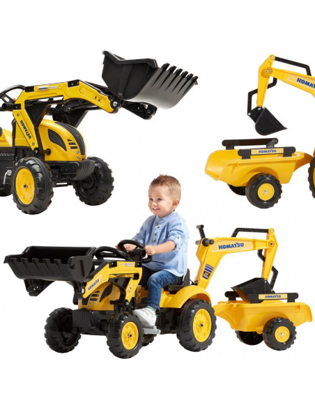 FALK Komatsu Pedal Tractor with Excavator Bucket and Trailer