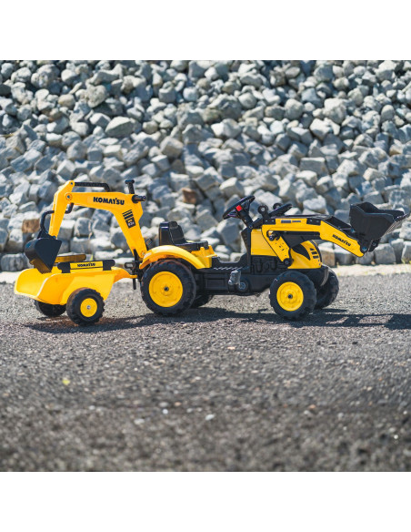 FALK Komatsu Pedal Tractor with Excavator Bucket and Trailer
