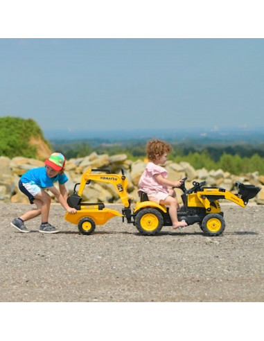 FALK Komatsu traktoriukas su ekskavatoriaus kaušu ir priekaba