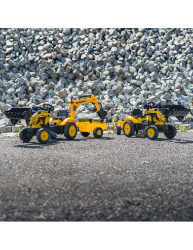 FALK Komatsu traktoriukas su ekskavatoriaus kaušu ir priekaba