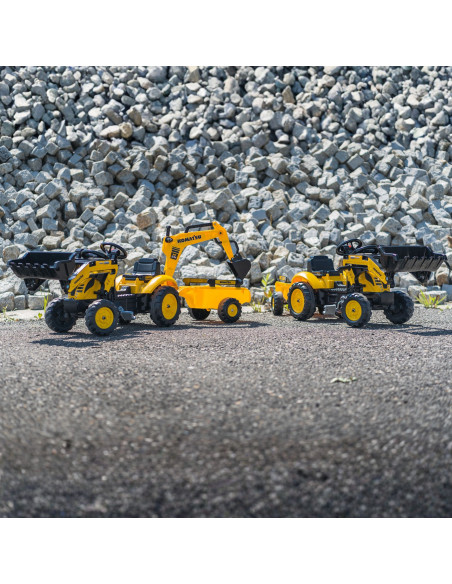 FALK Komatsu traktoriukas su ekskavatoriaus kaušu ir priekaba