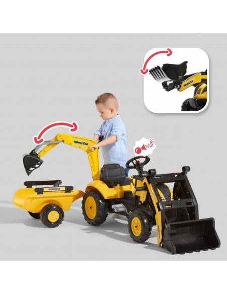 FALK Komatsu Pedal Tractor with Excavator Bucket and Trailer