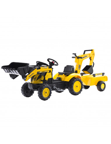 FALK Komatsu Pedal Tractor with Excavator Bucket and Trailer