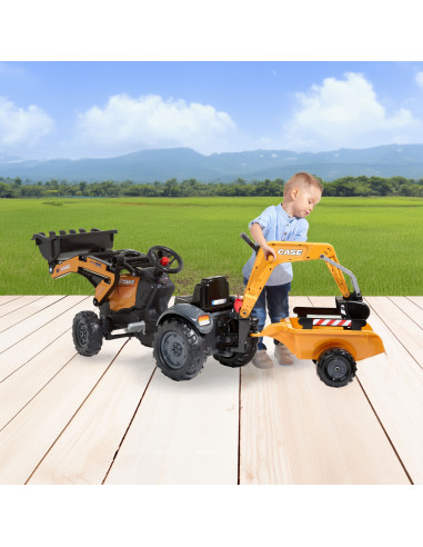 FALK CASE Pedal Tractor with Excavator Bucket and Trailer 2-5 years