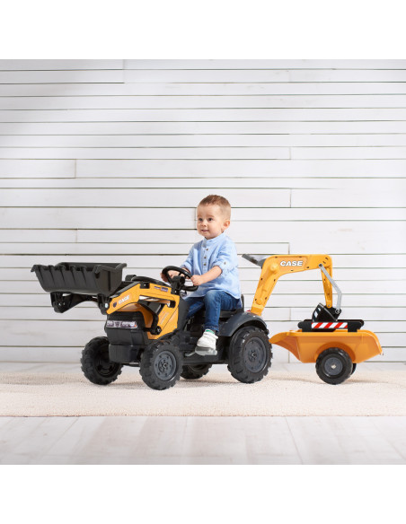 FALK CASE traktorius su ekskavatoriaus kaušu ir priekaba